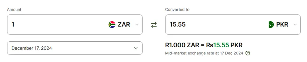 South African Rand to Pakistani Rupees today rate - 17 December 2024